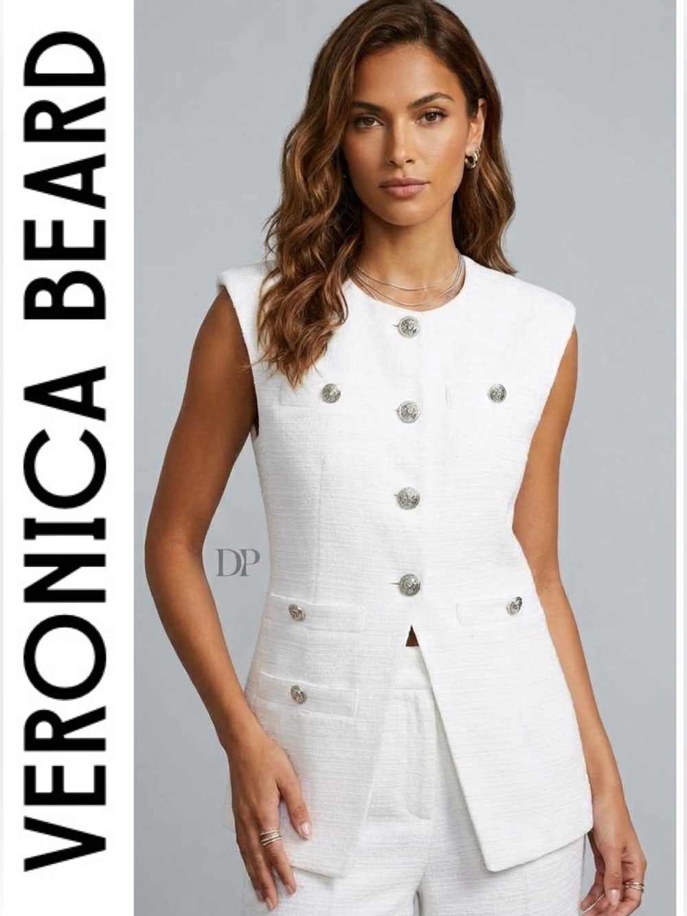 VERONICA Beard Tamara Vest White Cotton Tweed Silver VB Designer Miller Blazer